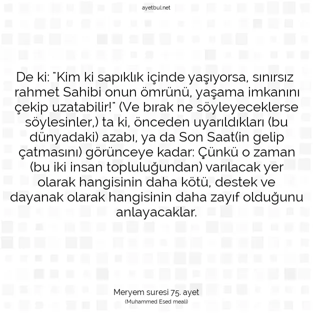 Ayetbul | Kuran Mealleri | Quran | Meryem suresi 75. ayet