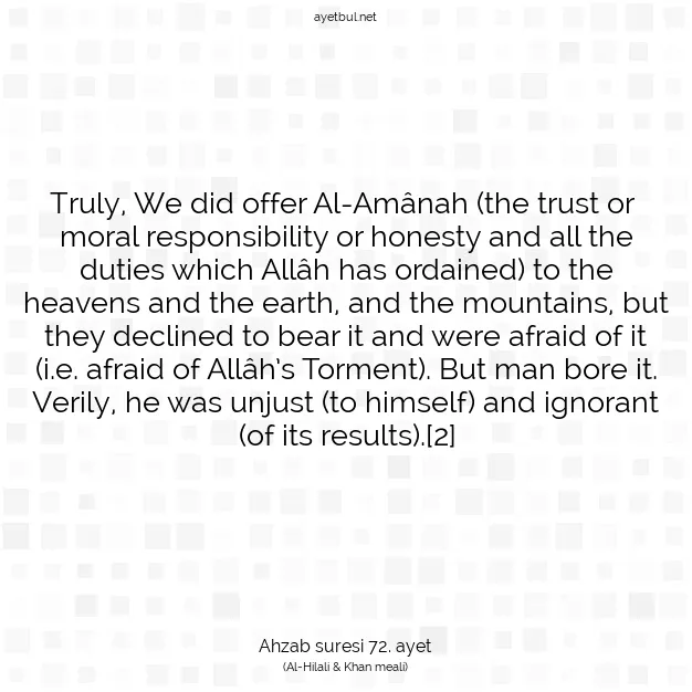 Ayetbul | Kuran Mealleri | Quran | Ahzab suresi 72. ayet