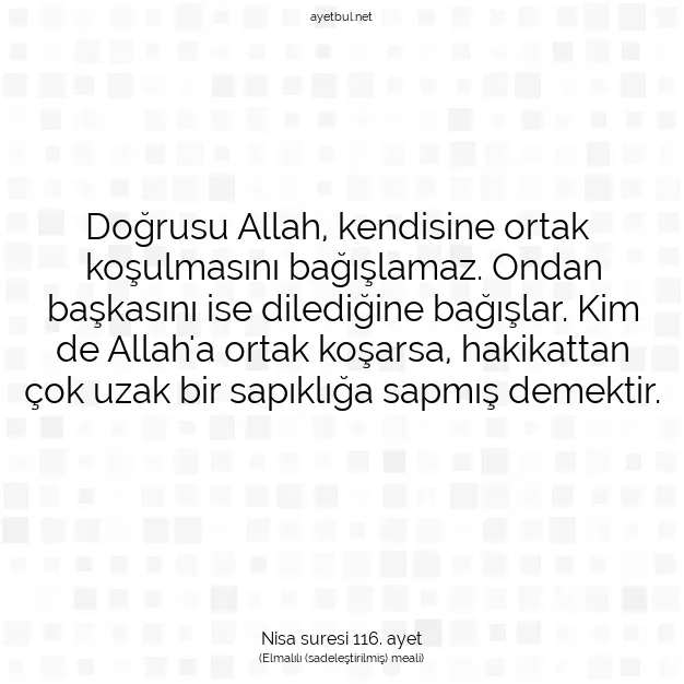 Ayetbul | Kuran Mealleri | Quran | Nisa suresi 116. ayet