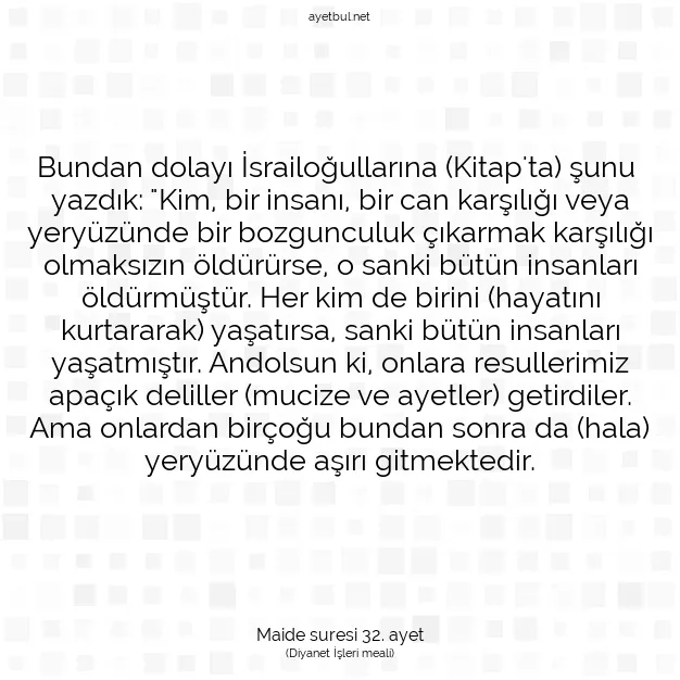 Ayetbul | Kuran Mealleri | Quran | Maide suresi 32. ayet
