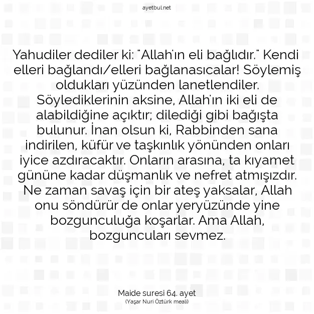 Ayetbul | Kuran Mealleri | Quran | Maide suresi 64. ayet