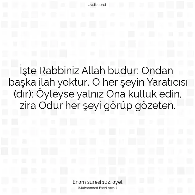 Ayetbul | Kuran Mealleri | Quran | Enam suresi 102. ayet