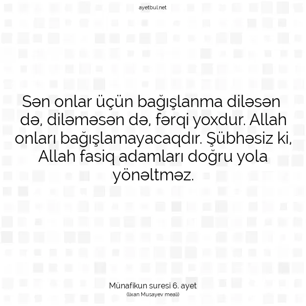 Ayetbul | Kuran Mealleri | Quran | Münafikun suresi 6. ayet