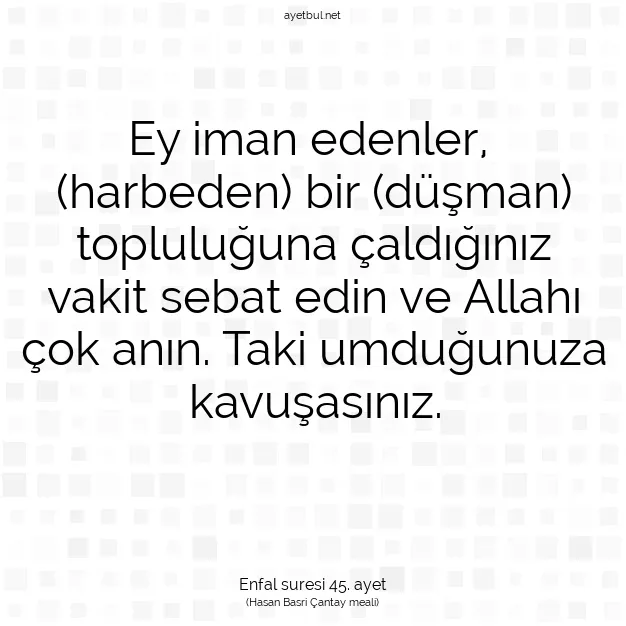 Ayetbul | Kuran Mealleri | Quran | Enfal suresi 45. ayet