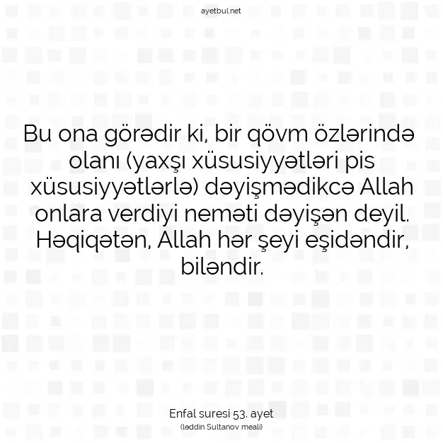 Ayetbul | Kuran Mealleri | Quran | Enfal suresi 53. ayet