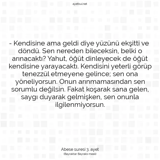 Ayetbul | Kuran Mealleri | Quran | Abese suresi 3. ayet