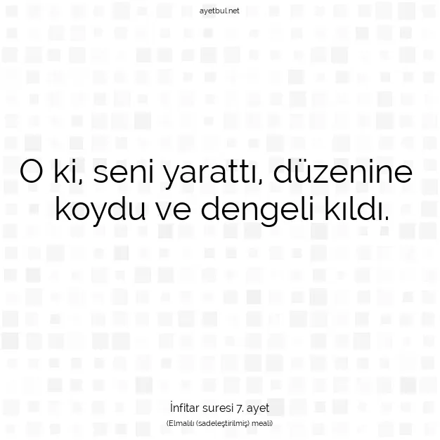 Ayetbul | Kuran Mealleri | Quran | İnfitar suresi 7. ayet